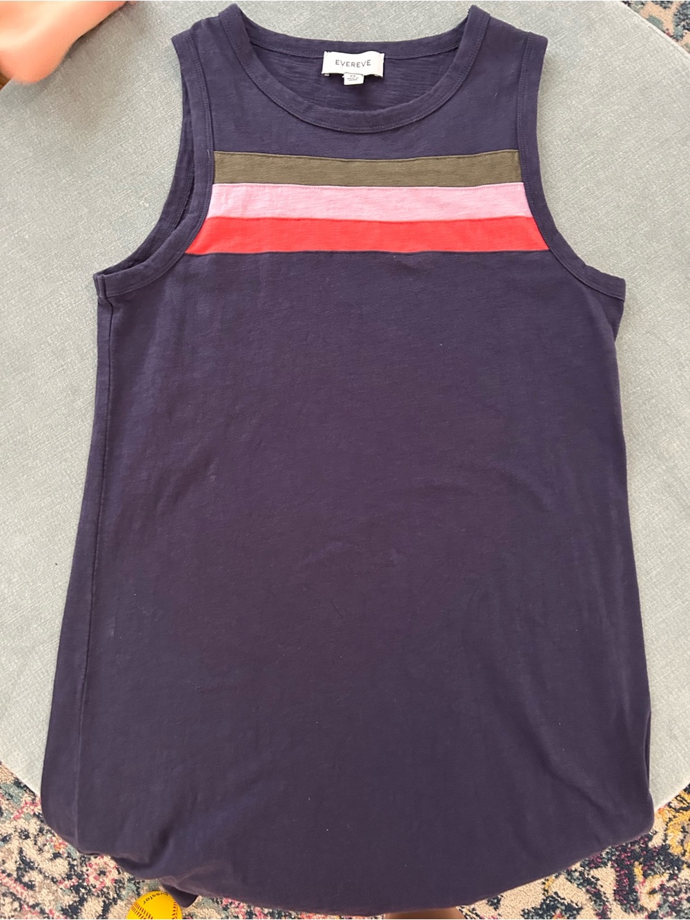 Evereve Navy Sleeveless Top with Olive & Pink Stripes
